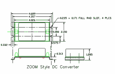 Dimensioned drawing of the DCZ series DC converter